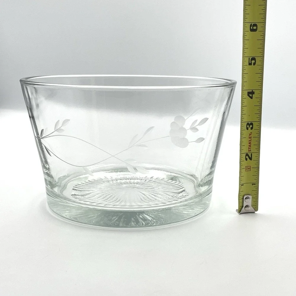 Vintage 1960s Princess House Heritage Floral‎ Clear Glass Bowl Ice Bucket 7